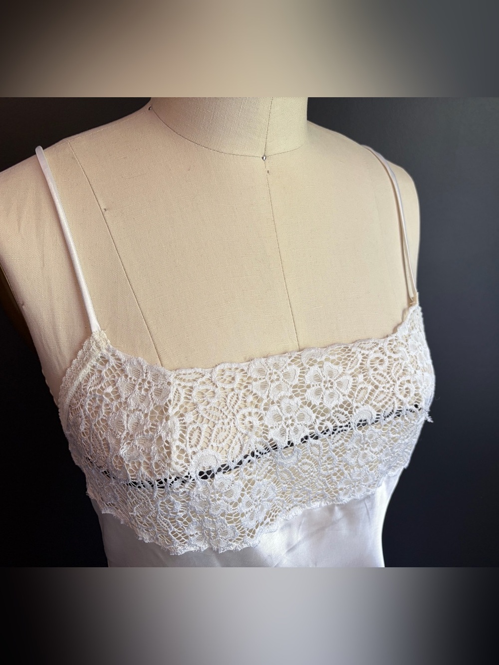White Satin Slip with Scalloped Hem & Lace Bust